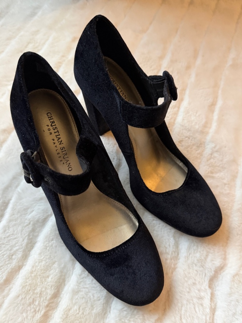 Christian Siriano Black Suede Mary Jane Block Heels